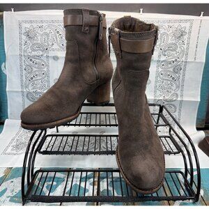Trask Madison Boots Suede Buckle Block Heel Booties Waterproof Brown Sz 7.5M EUC
